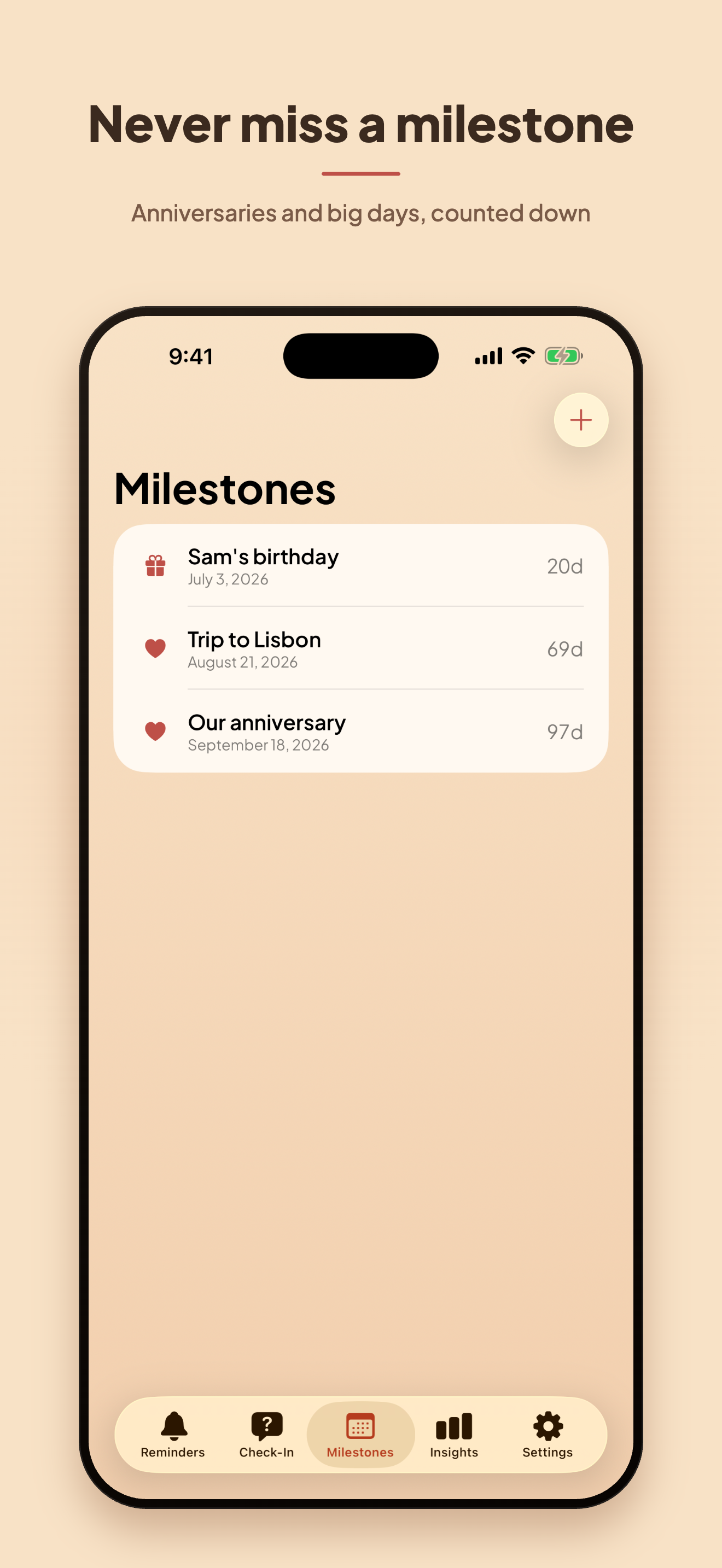 Milestones &mdash; anniversaries and firsts on one shared timeline