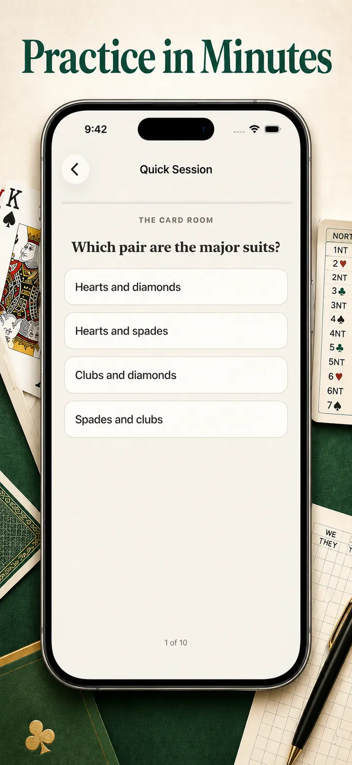 Five-minute sessions. A drill in progress with a 13-card hand