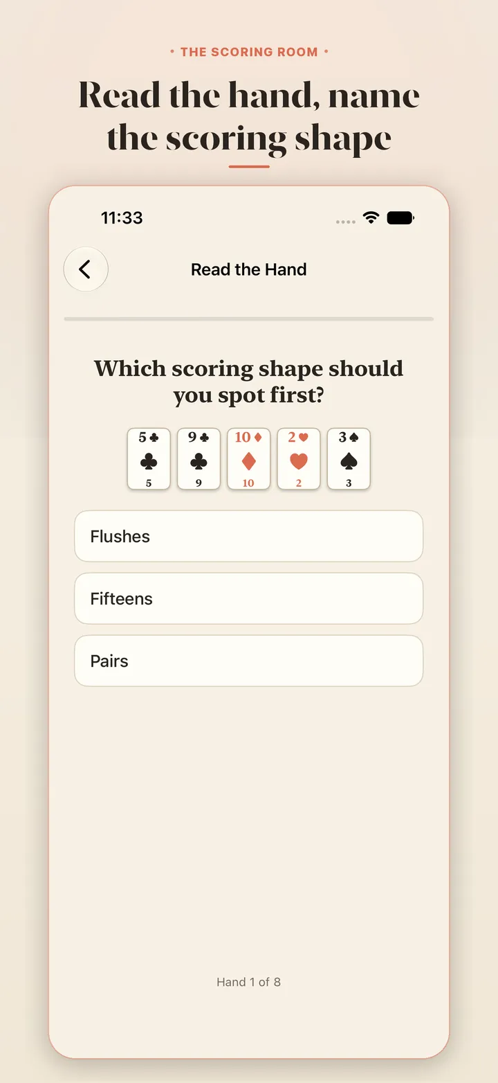 Read the hand. &middot; Matching five cards to the scoring shape they show
