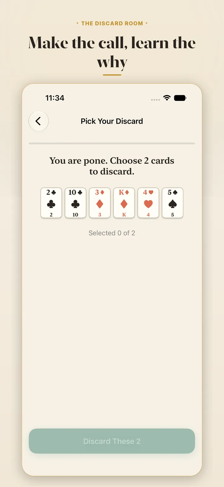 Choose the discard. &middot; A six-card crib decision with the coach's reasoning
