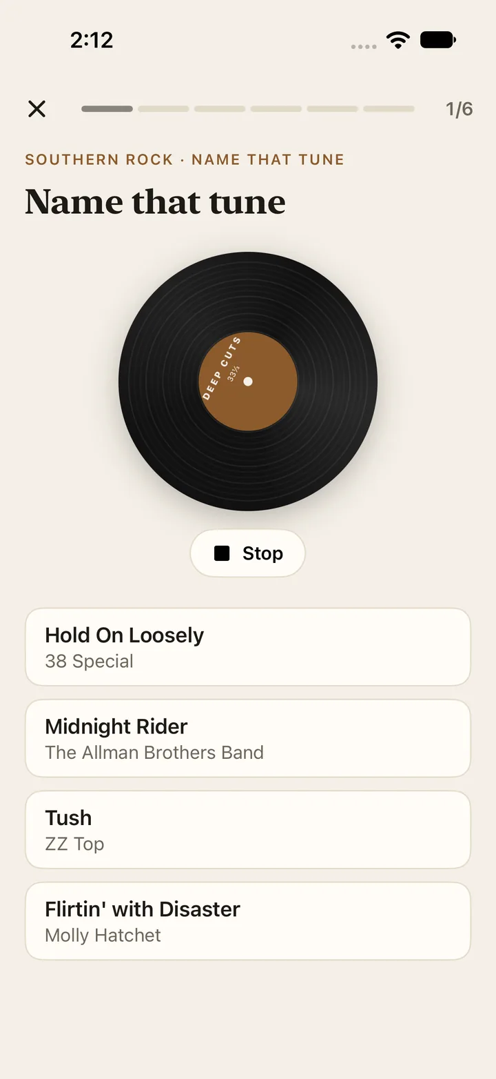 Name That Tune. A Southern Rock clip playing with four songs to choose from