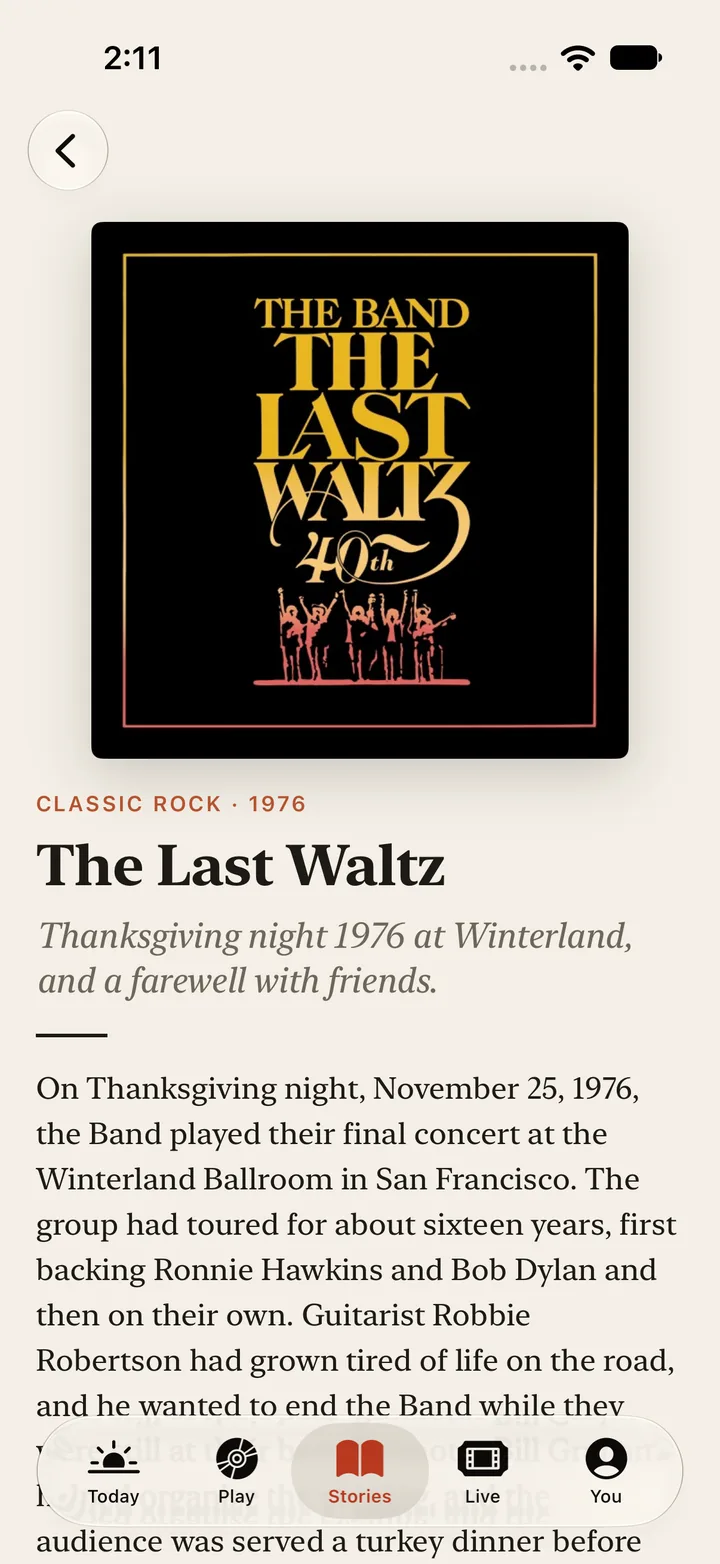 Stories. The Last Waltz, Thanksgiving night 1976 at Winterland