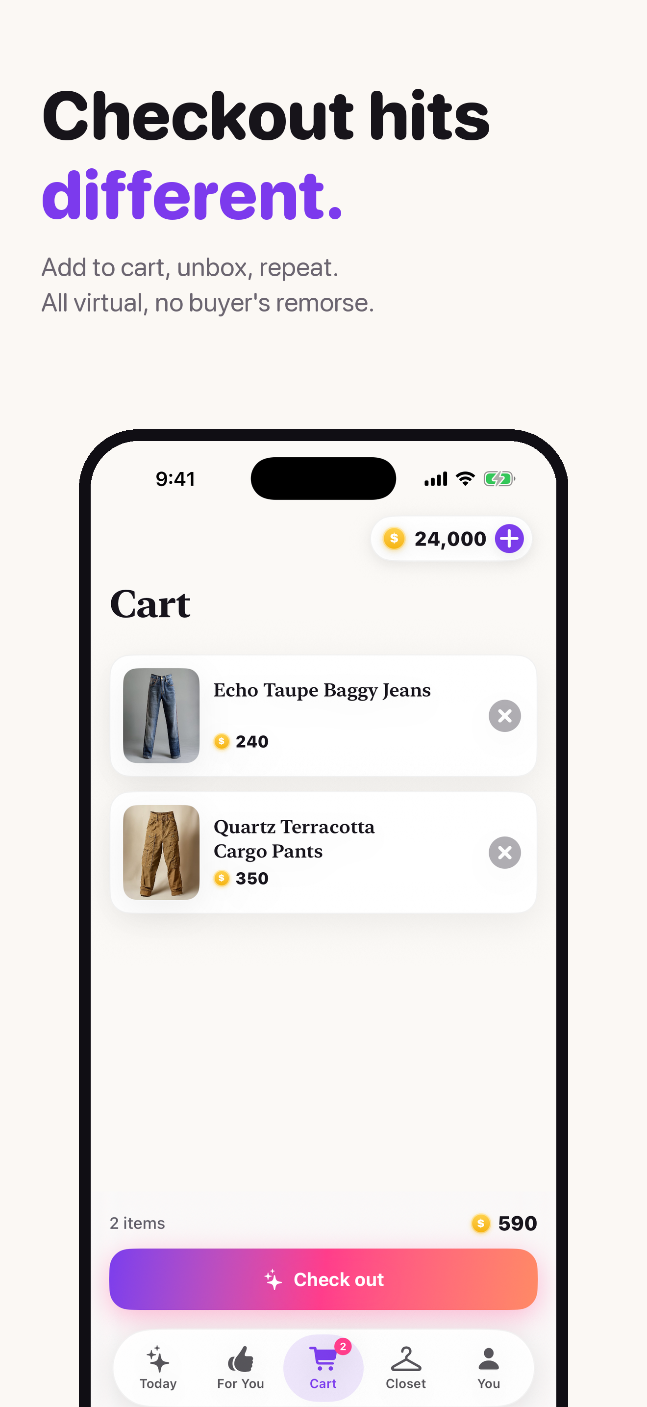 Check out with coins. &mdash; Virtual checkout with no real payment