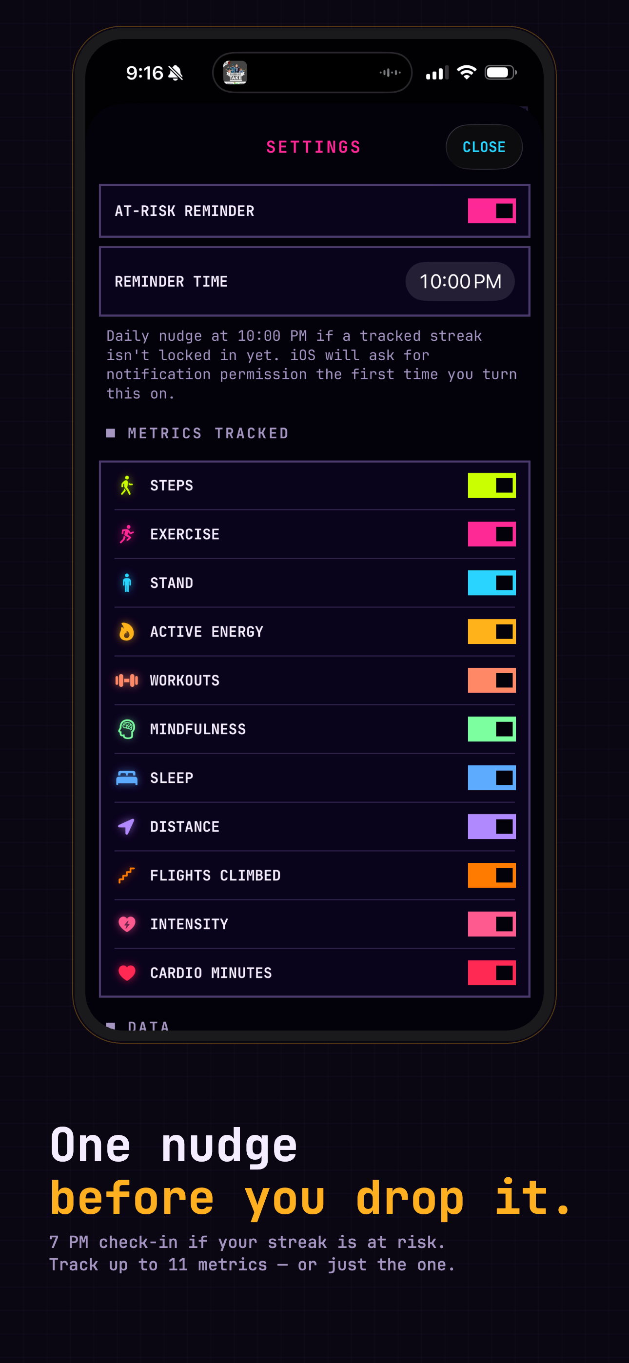 Reminders, your way. &mdash; 7pm at-risk nudge and metric configuration