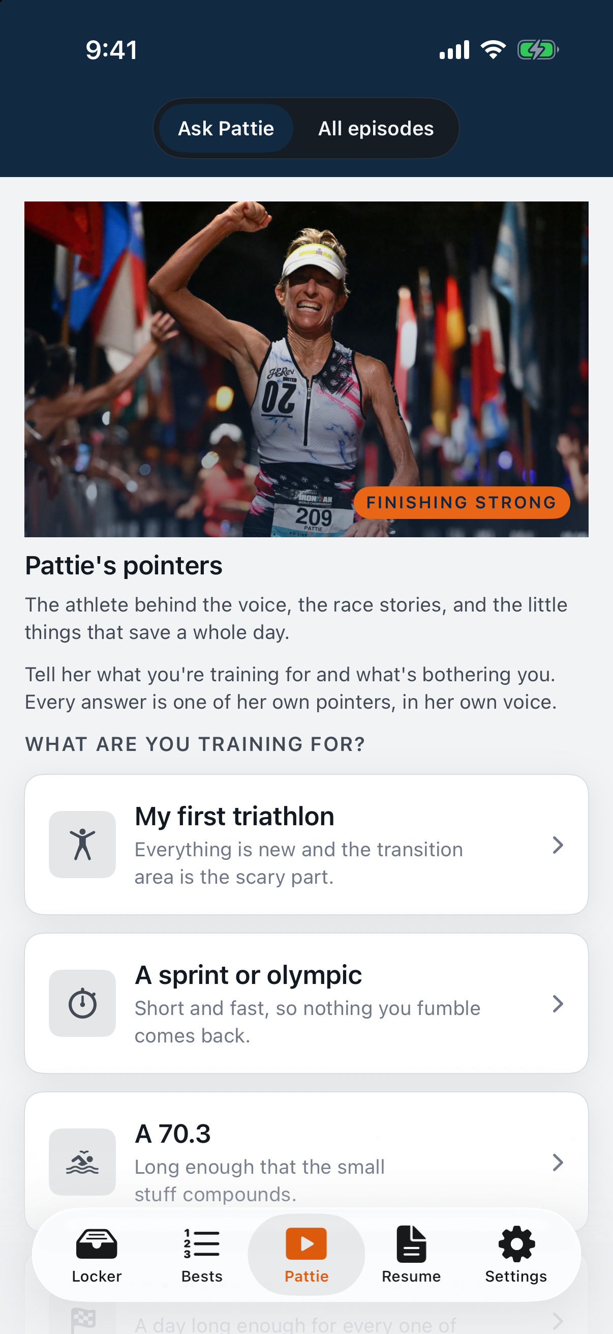 Browse Pattie's filmed triathlon race pointers