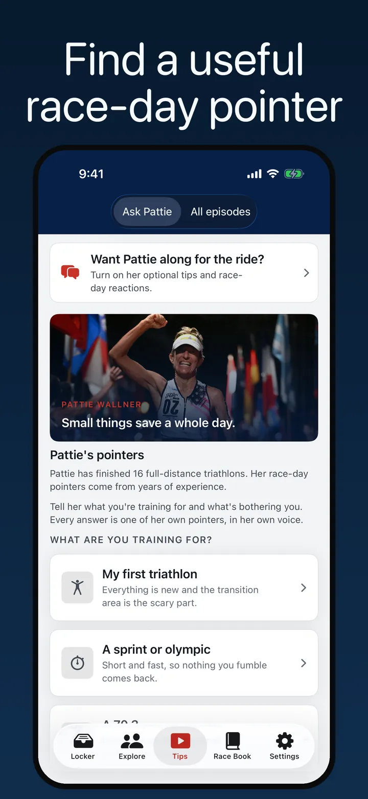 Pattie Wallner's optional race-day pointers and episode library
