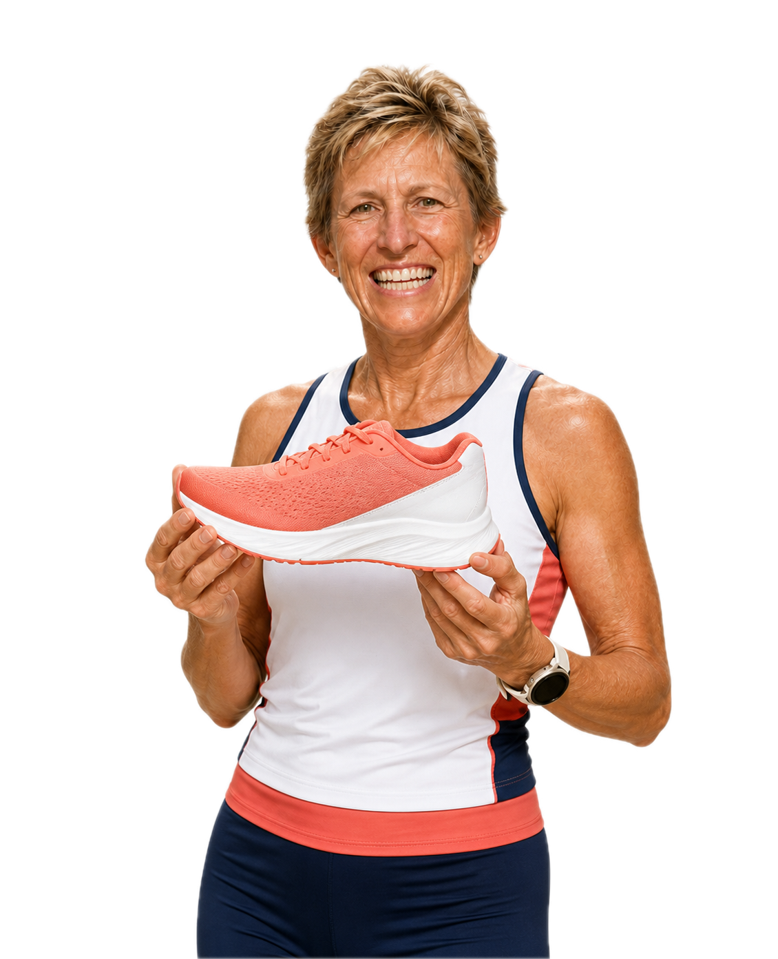 Pattie holding a running shoe