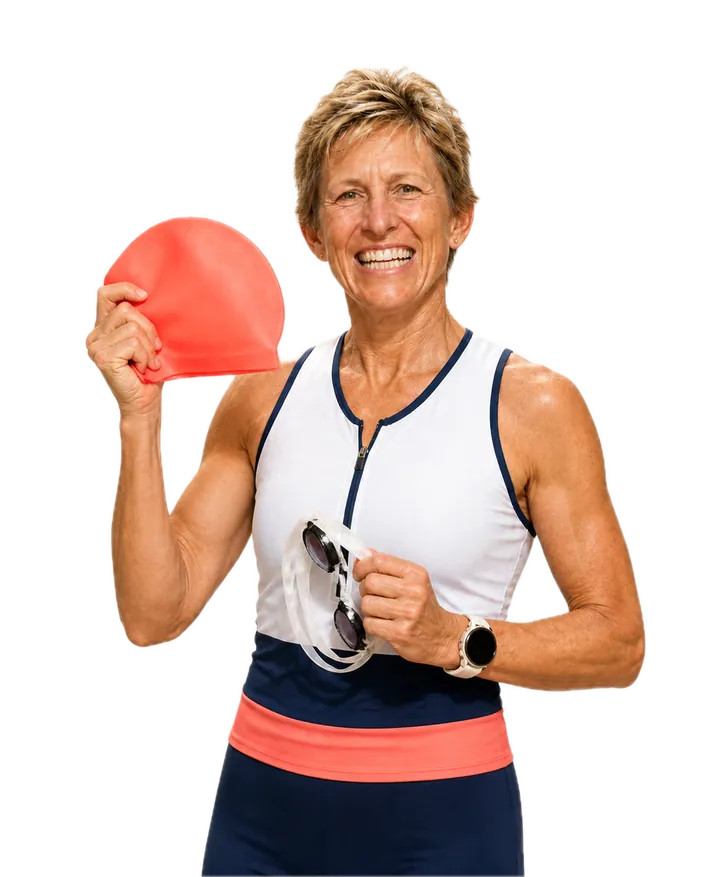 Pattie holding a swim cap