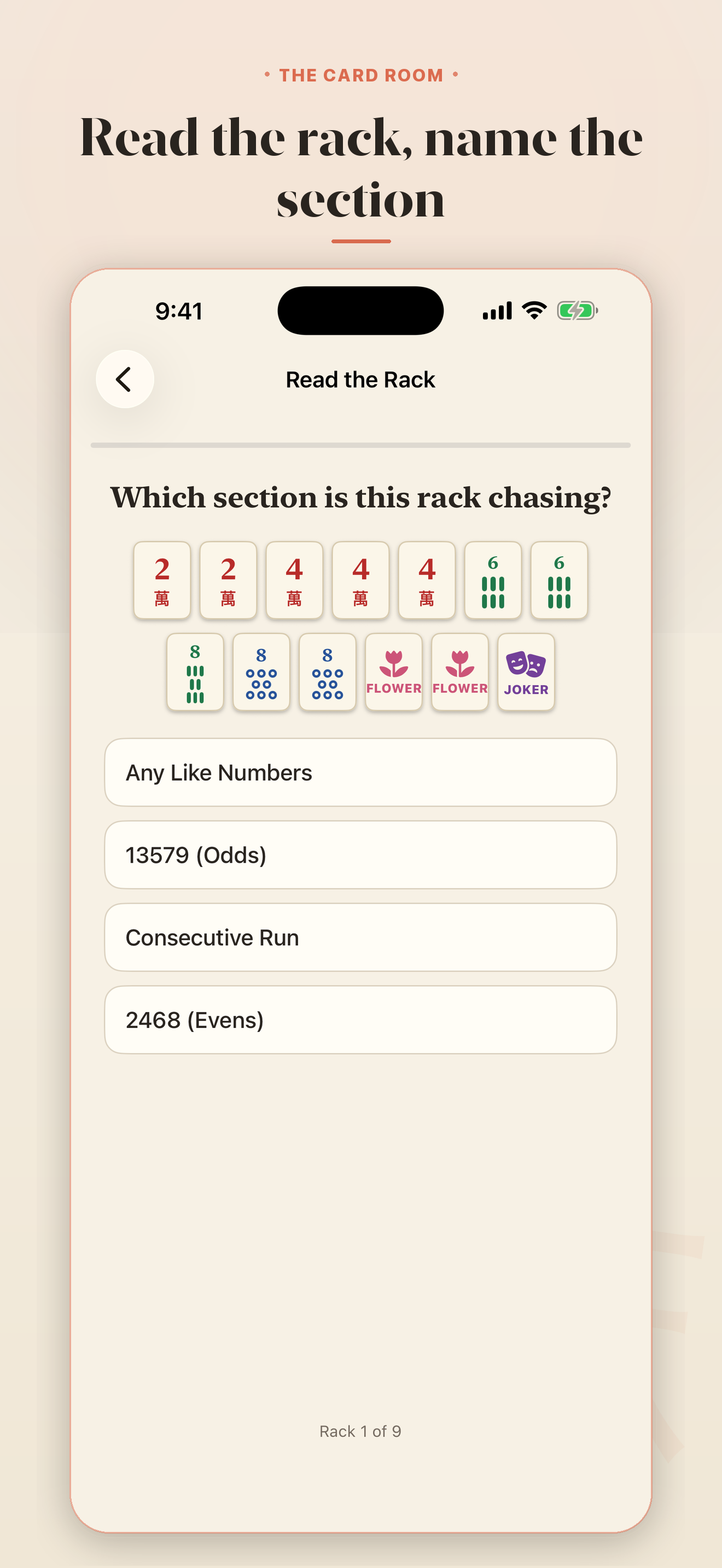 Read the rack. &mdash; Matching 13 tiles to the card section they're chasing