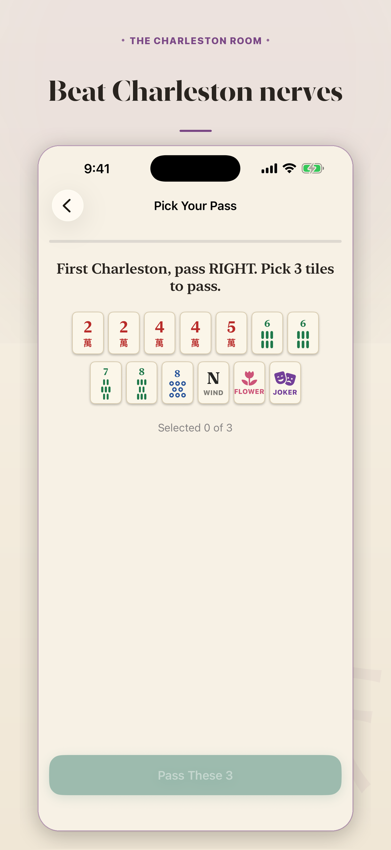 The Charleston, calmly. &mdash; Picking three tiles to pass on a real deal