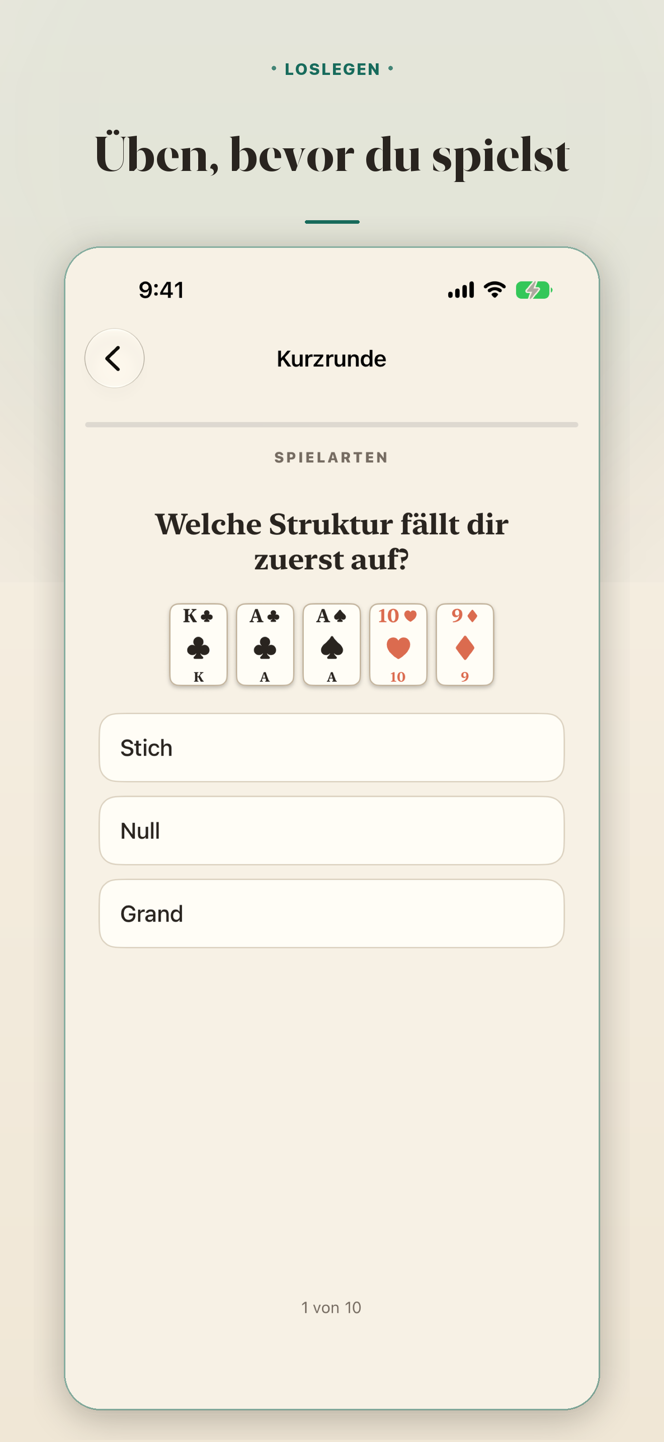 Kurze Übung. &middot; Eine Skat-Übungsrunde läuft