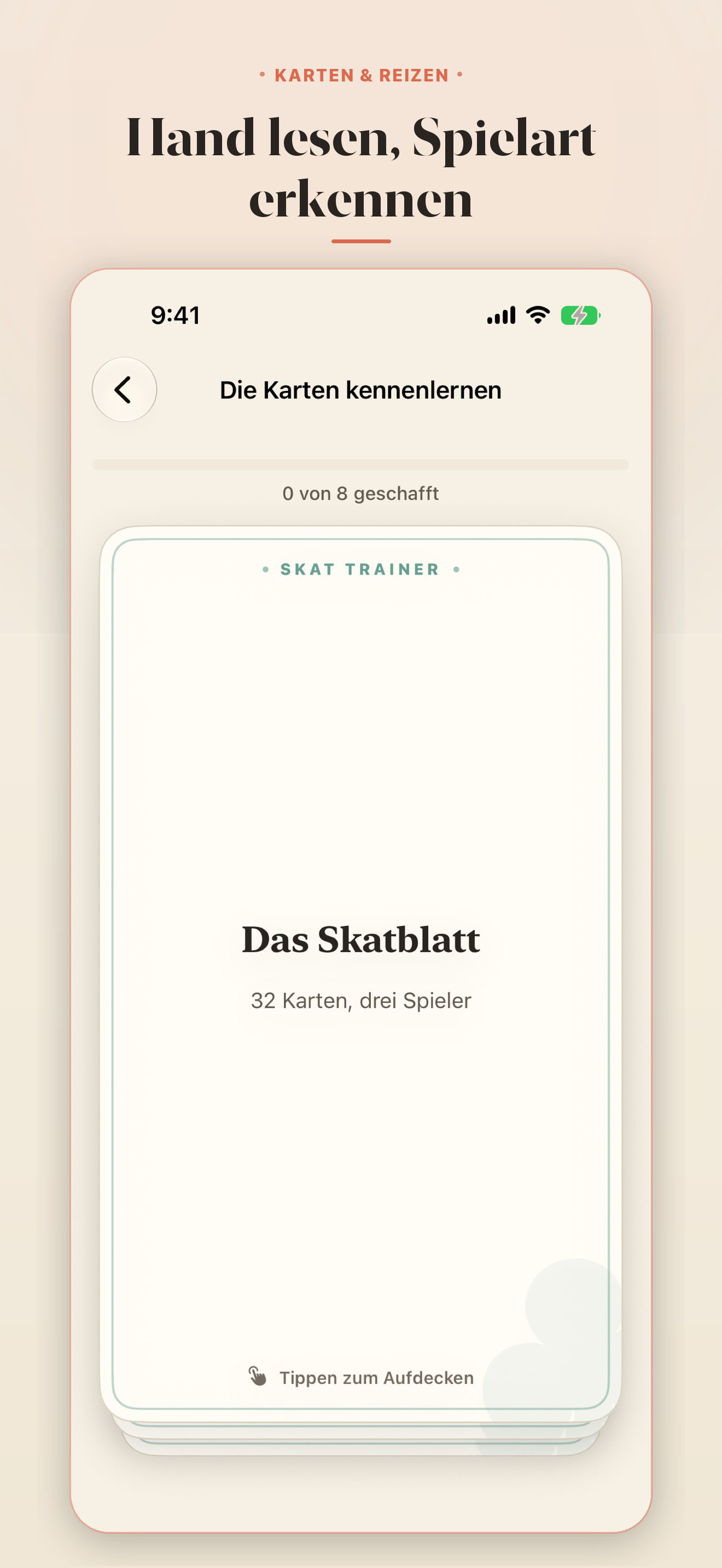 Hand lesen. &middot; Fünf Karten der passenden Spielart zuordnen