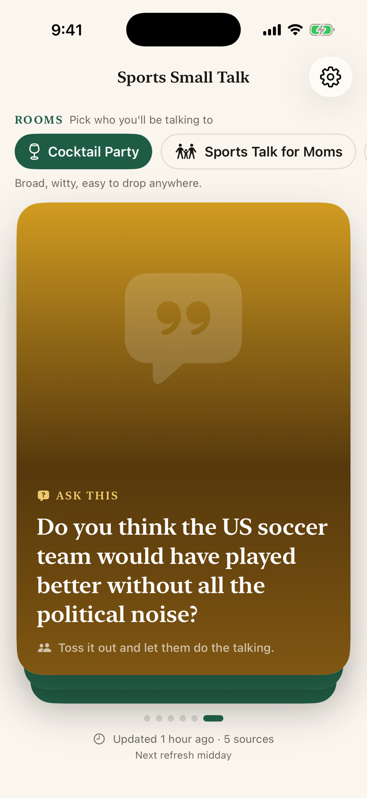 Every briefing ends with one good question to ask a fan