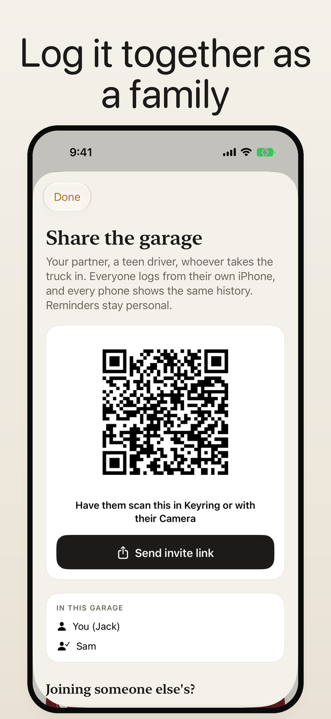 Shared garage invite with QR code
